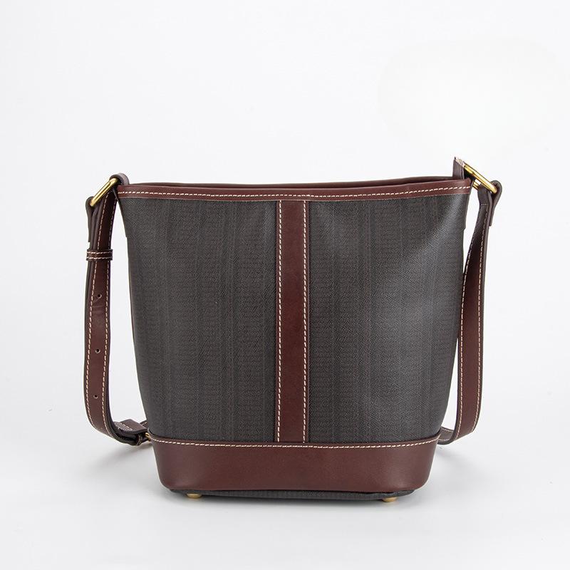 Einfache und vielseitige Leder-Bucket-Bag für Damen, modische Umhängetasche aus Vollnarbenleder, Crossbody-Tasche von Joom DACH