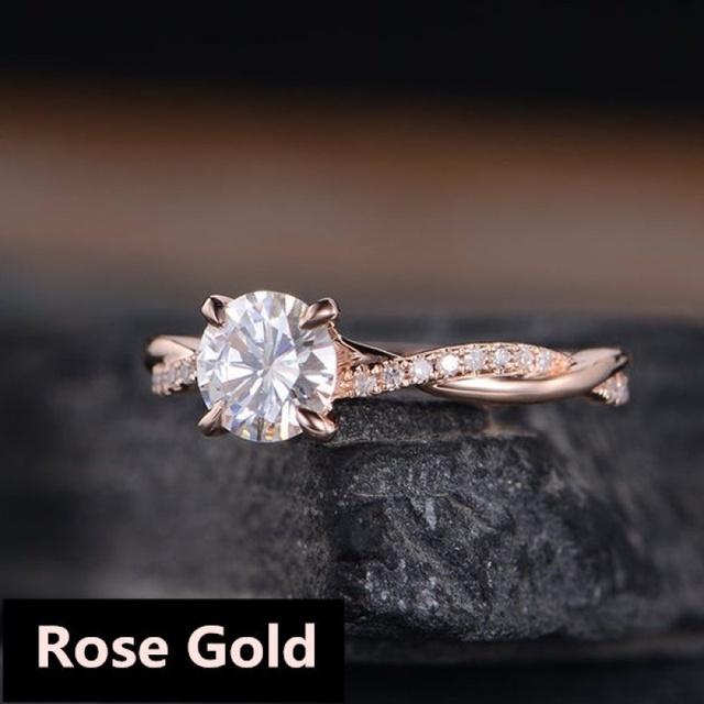 Einfacher, modischer, eingelegter Zirkon-Ring, goldener, gedrehter Verlobungsring, Braut- und Damen-Ehering, europäischer und Zirkon-Ring 9 rose gold von Joom DACH
