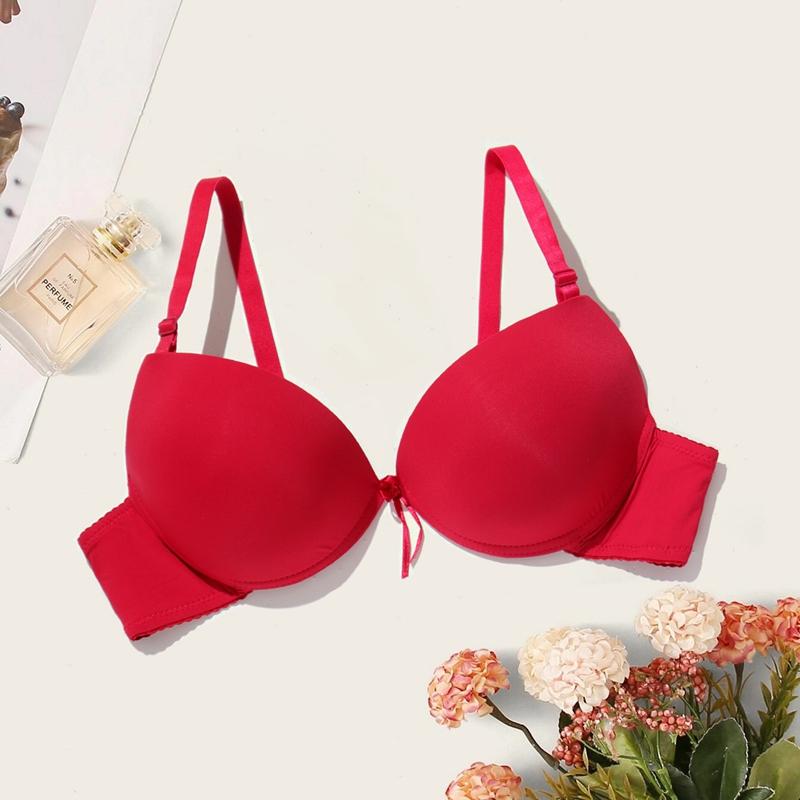 Einfacher, solider Damen-BH, bequemer und atmungsaktiver Push-Up-BH, gepolsterte Dessous, Körbchengröße 34–38B, nahtlose Unterwäsche 36B rot von Joom DACH