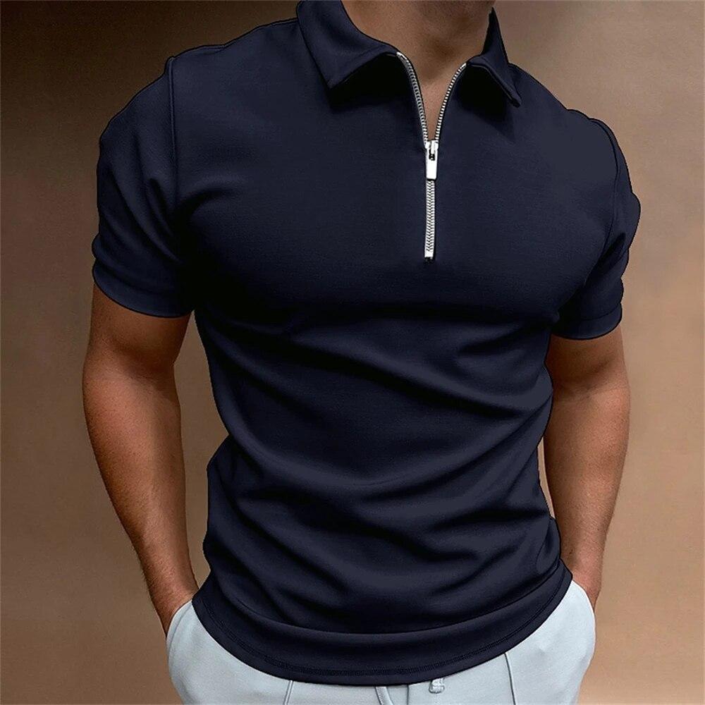 Einfaches Poloshirt für Herren, solide Golfkleidung, täglich lässig, hochwertige Poloshirts mit Reißverschluss, Sommer, atmungsaktiv, schnell trocknend, Herrenbekleidung 5XL navy blau von Joom DACH