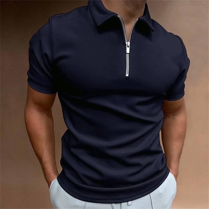 Einfaches Poloshirt für Herren, solide Golfkleidung, täglich lässig, hochwertige Poloshirts mit Reißverschluss, Sommer, atmungsaktiv, schnell trocknend, Herrenbekleidung 5XL navy blau von Joom DACH