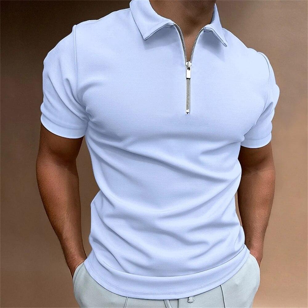 Einfaches Poloshirt für Herren, solide Golfkleidung, täglich lässig, hochwertige Poloshirts mit Reißverschluss, Sommer, atmungsaktiv, schnell trocknend, Herrenbekleidung XL hellblaue von Joom DACH