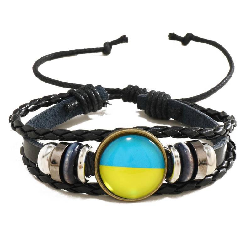 Einfaches kreatives Armband Ukraine-Flagge Männer Lederarmband Persönlichkeit Handperlen gewebtes Armband Schmuck von Joom DACH