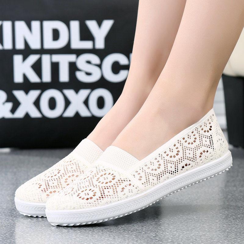 Einfarbig Baumwolle Leinen Schuhe frauen Schuhe Atmungsaktive Thread Leere Mesh Turnschuhe frauen Casual Mesh Faul Mesh Schuhe 38 von Joom DACH