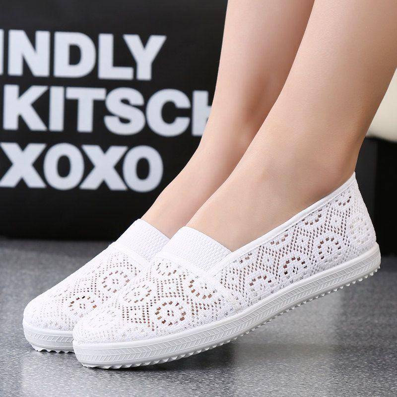 Einfarbig Baumwolle Leinen Schuhe frauen Schuhe Atmungsaktive Thread Leere Mesh Turnschuhe frauen Casual Mesh Faul Mesh Schuhe 39 weiß von Joom DACH