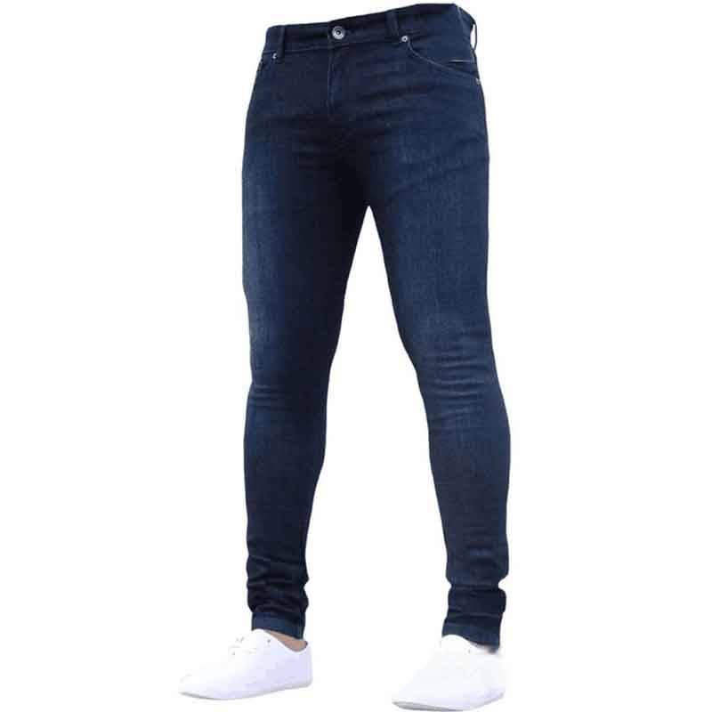 Einfarbig Mode Männer Casual Hosen Stretch Jeans Skinny Arbeitshose Männliche Wäsche Slim Fit Reißverschluss Jeans Männer Kleidung L dunkelblaue von Joom DACH