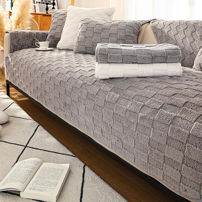 Einfarbig Plaid Sofa Kissen Abdeckung Wohnzimmer Sofa Abdeckung Tuch Handtuch Einfache Moderne Winter Plüsch Verdickung Nicht-Slip warme 70x70cm 1pc grau von Joom DACH