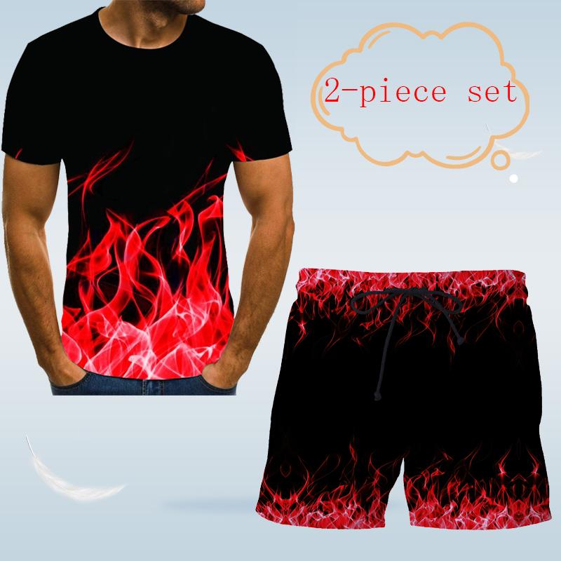 Einfarbig männer flamme muster 3D T-shirt + shorts street fashion casual T-shirt sommer oansatz männer casual T-shirt XL von Joom DACH