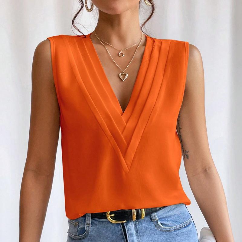 Einfarbige, lässige, lockere, ärmellose Blusen für Damen, modische Sommerblusen und -hemden für Damen, Damenoberteile M orange von Joom DACH