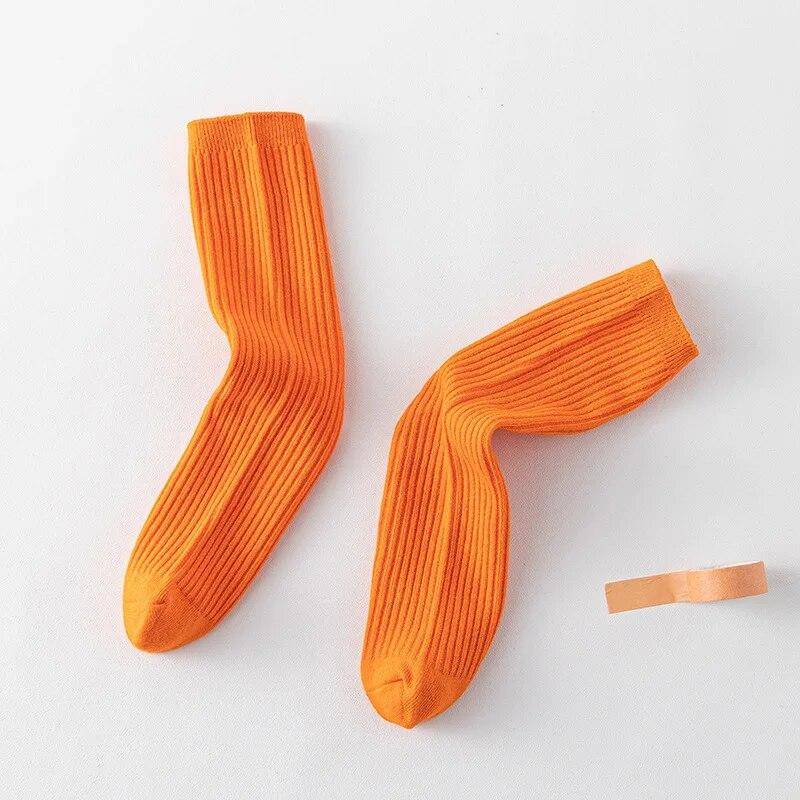 Einfarbige, leuchtende Farben, Herbst und Winter, hohe Elastizität, kniehohe lange Socken für Babys, Mädchen und Jungen, gerippte, gestreifte Strümpfe über der Wade orange von Joom DACH