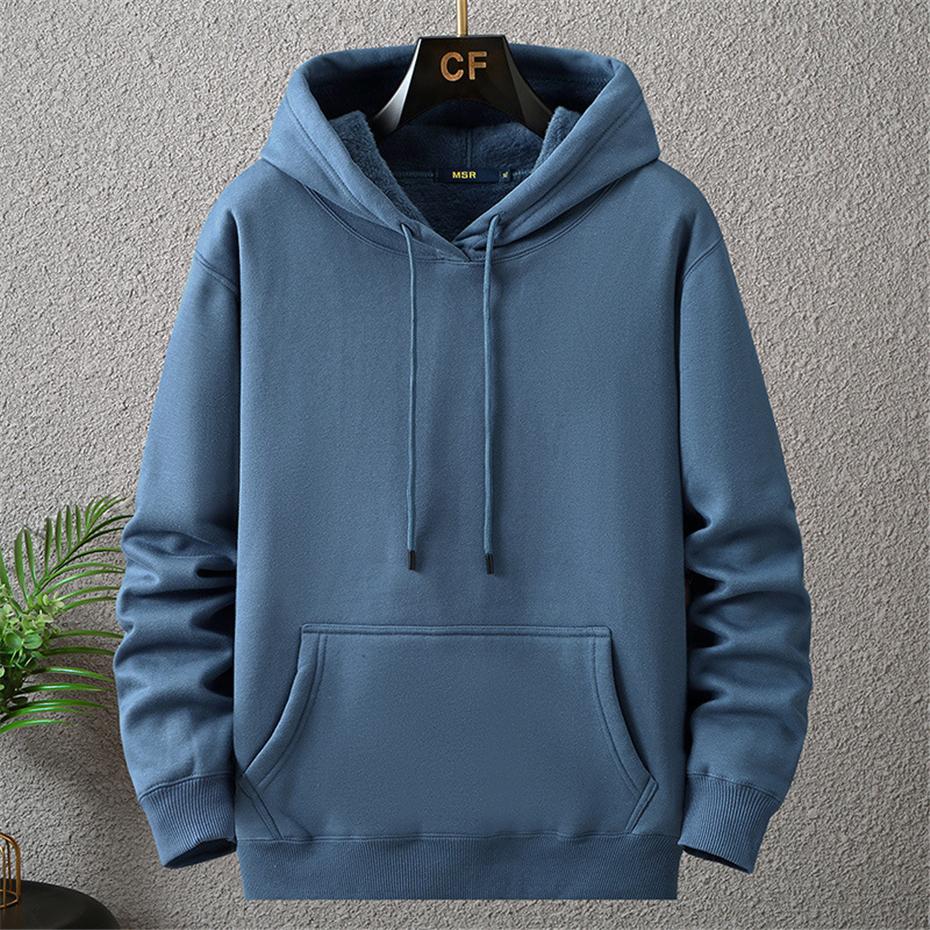Einfarbige Hoodies Männer Plus Größe Hoodies Herbst Winter Dicke Fleece Hoodie Männlichen Großen Kapuzen Pullover Schwarz 10XL denim-blau von Joom DACH