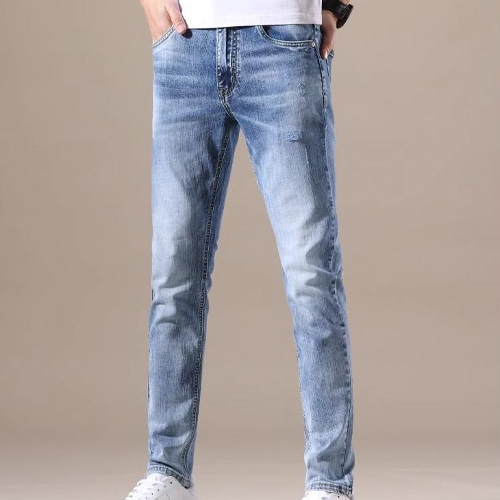 Einfarbige Mode für Männer Freizeithosen Stretch Jeans Skinny Arbeitshose Männliche Waschung Slim Fit für Jeans Herren Kleidung 32 blau von Joom DACH
