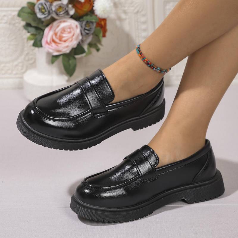 Einfarbige PU-Leder Flache Slipper Damen Bequem Weiche Sohle Slip-On Schuhe Frau Leicht Lässig Flachschuhe mit flachem Ausschnitt Schwarz 42 schwarz von Joom DACH
