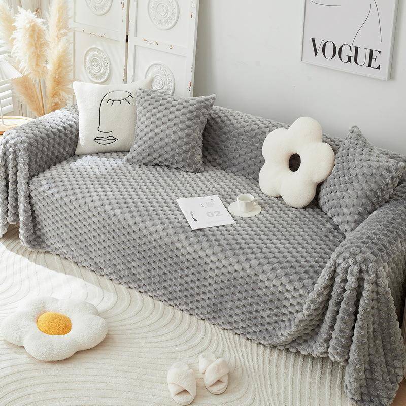 Einfarbige Plüsch-Sofawurfdecken für Wohnzimmer Universelles Sofa-Handtuch 3-Sitzer Samt Dick Weich Couch Überwurf Staubdicht 180x130cm grau von Joom DACH