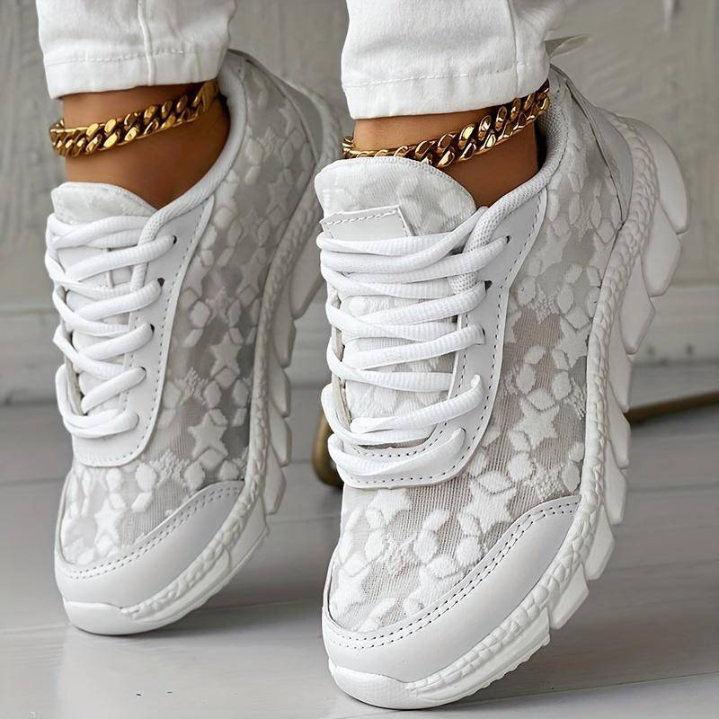 Einfarbige Sneakers mit Spitze für Damen, Plateau-Schnürschuhe mit weicher Sohle aus Mesh, atmungsaktive Low-Top-Schuhe für den Alltag 43 weiß Einfarbige Sneakers mit Spitze für Damen, Plateau-Schnürschuhe mit weicher Sohle aus Mesh, atmungsaktive Low-Top-Schuhe für den Alltag 43 weiß von Joom DACH