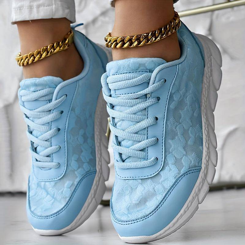 Einfarbige Sneakers mit Spitze für Damen, Plateau-Schnürschuhe mit weicher Sohle aus Mesh, atmungsaktive Low-Top-Schuhe für den Alltag 44 blau von Joom DACH