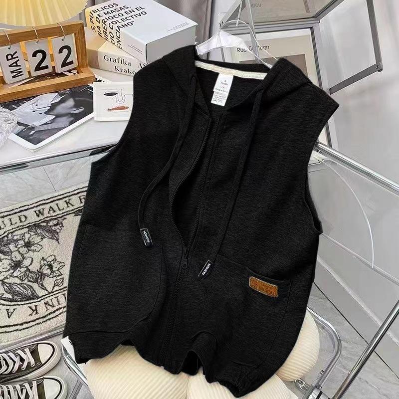 Einfarbige Weste Damen Frühling und Herbst Sport Casual Hoodie Top Hoodie Oberbekleidung Weste Hoodie Cardigan XXL von Joom DACH