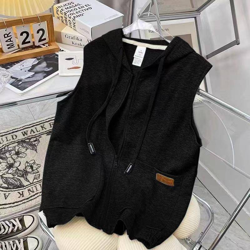 Einfarbige Weste Damen Frühling und Herbst Sport Casual Hoodie Top Hoodie Oberbekleidung Weste Hoodie Cardigan XXL von Joom DACH