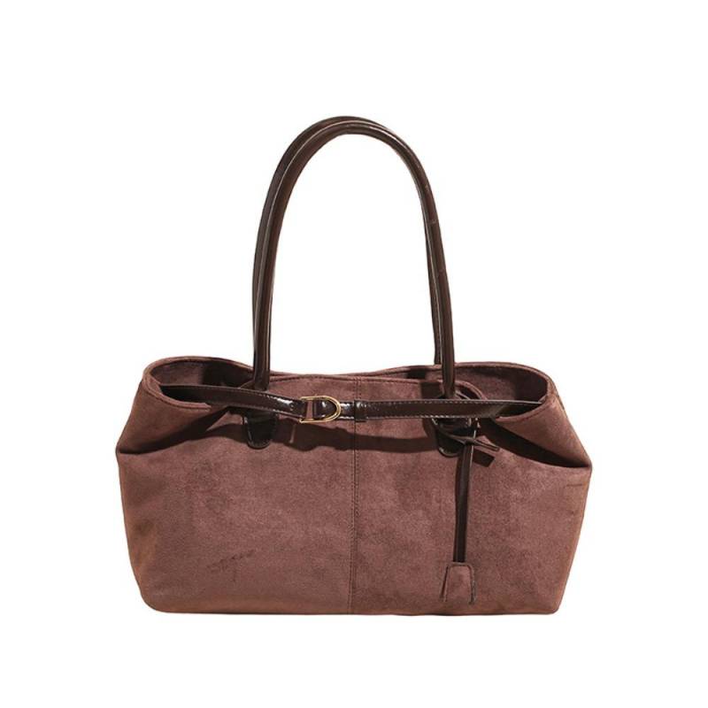 Einfarbige Wildleder-Schultertasche Koreanischer Stil Achseltaschen Lässige Handtasche mit großer Kapazität Outdoor kaffeebraun von Joom DACH