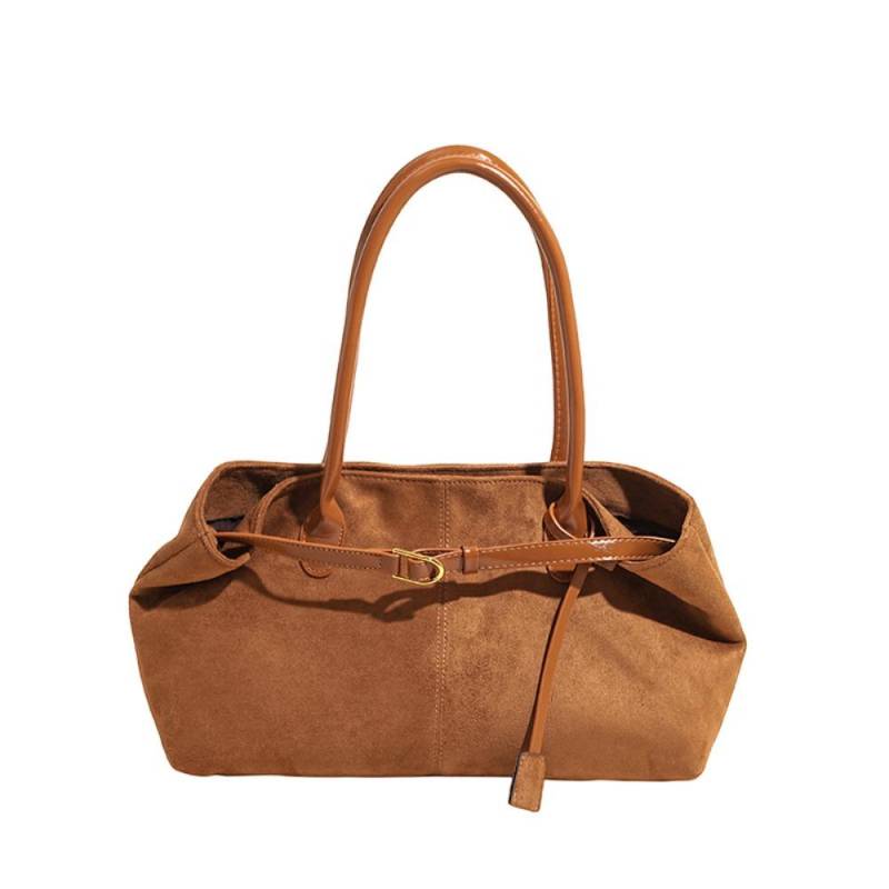 Einfarbige Wildleder-Schultertasche Koreanischer Stil Achseltaschen Lässige Handtasche mit großer Kapazität Outdoor braun von Joom DACH