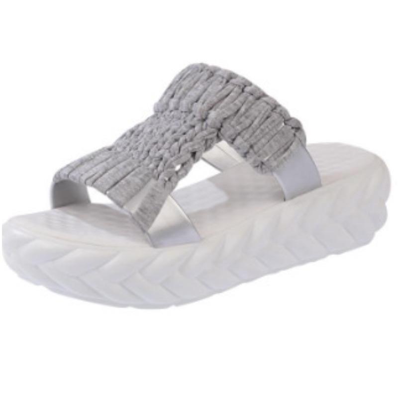 Einfarbige geflochtene Sandalen für Damen, Slip-On-Alltagsschuhe mit weicher Sohle und Plateau, vielseitige, bequeme Pantoletten für den Sommer 39 grau von Joom DACH