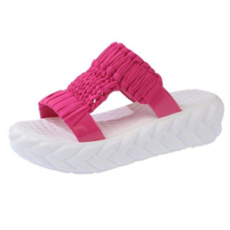 Einfarbige geflochtene Sandalen für Damen, Slip-On-Alltagsschuhe mit weicher Sohle und Plateau, vielseitige, bequeme Pantoletten für den Sommer 39 rot von Joom DACH