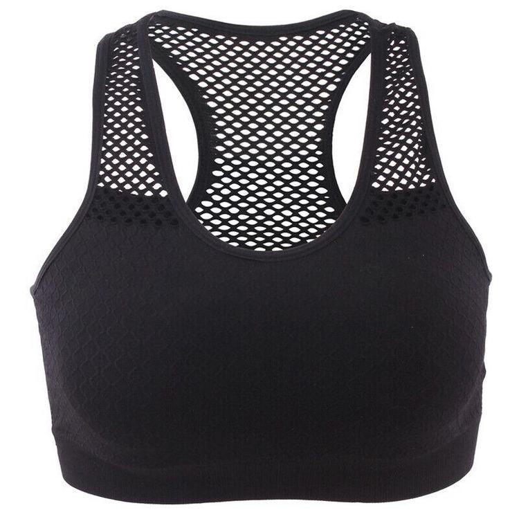 Einfarbiger, atmungsaktiver Sport-BH für Fitnessstudio, Fitness, Yoga, gepolsterte Unterwäsche, nahtlose, abgeschnittene Oberteile aus Mesh schwarz von Joom DACH