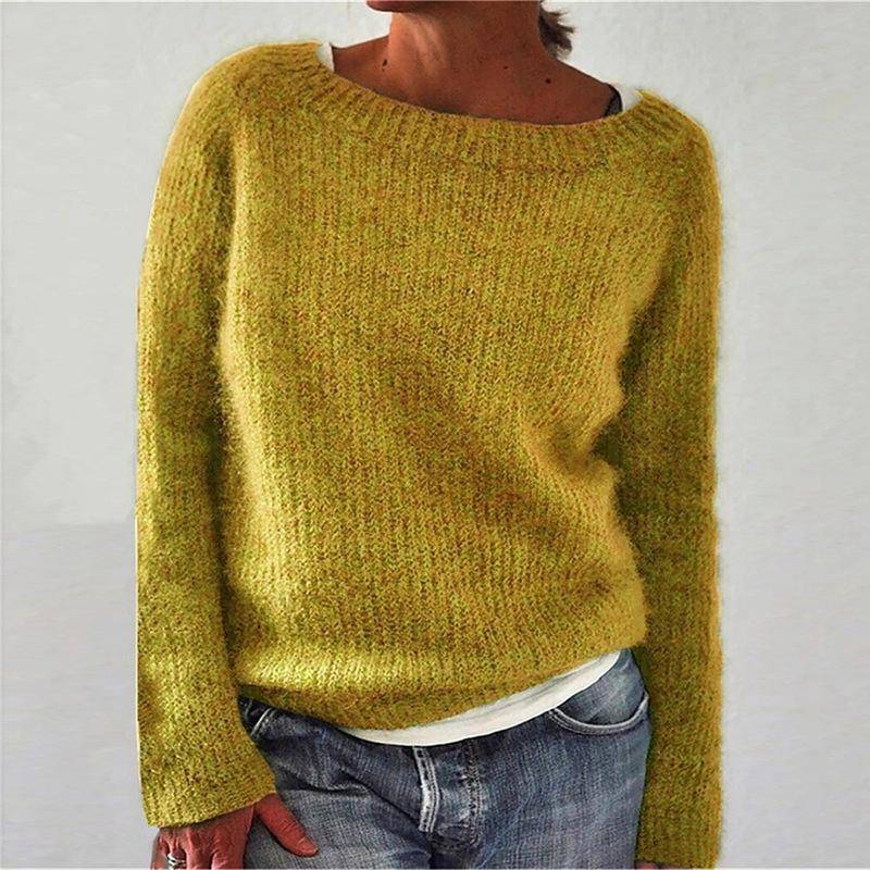 Einfarbiger Strickpullover für Damen – Langärmliges Basic-Design für Europa und Amerika L gelb von Joom DACH