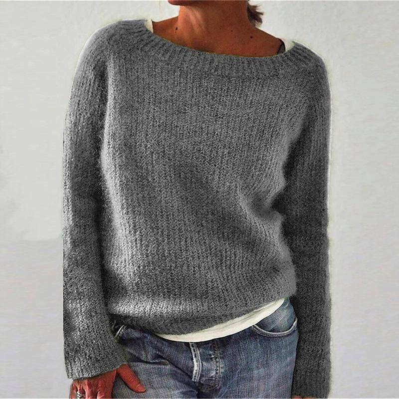 Einfarbiger Strickpullover für Damen – Langärmliges Basic-Design für Europa und Amerika S grau von Joom DACH