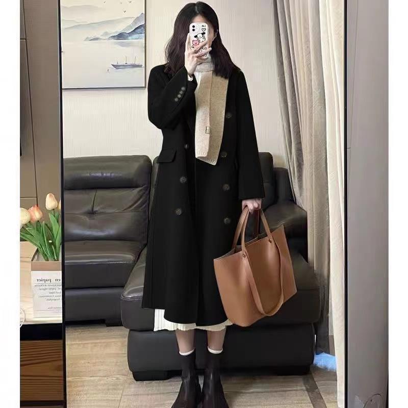 Einfarbiger mittellanger Windjackenmantel aus Wolle im Hong Kong-Stil für Studentinnen im Herbst und Winter im koreanischen Hepburn-Stil, lockerer, warmer Mantel 2XL von Joom DACH