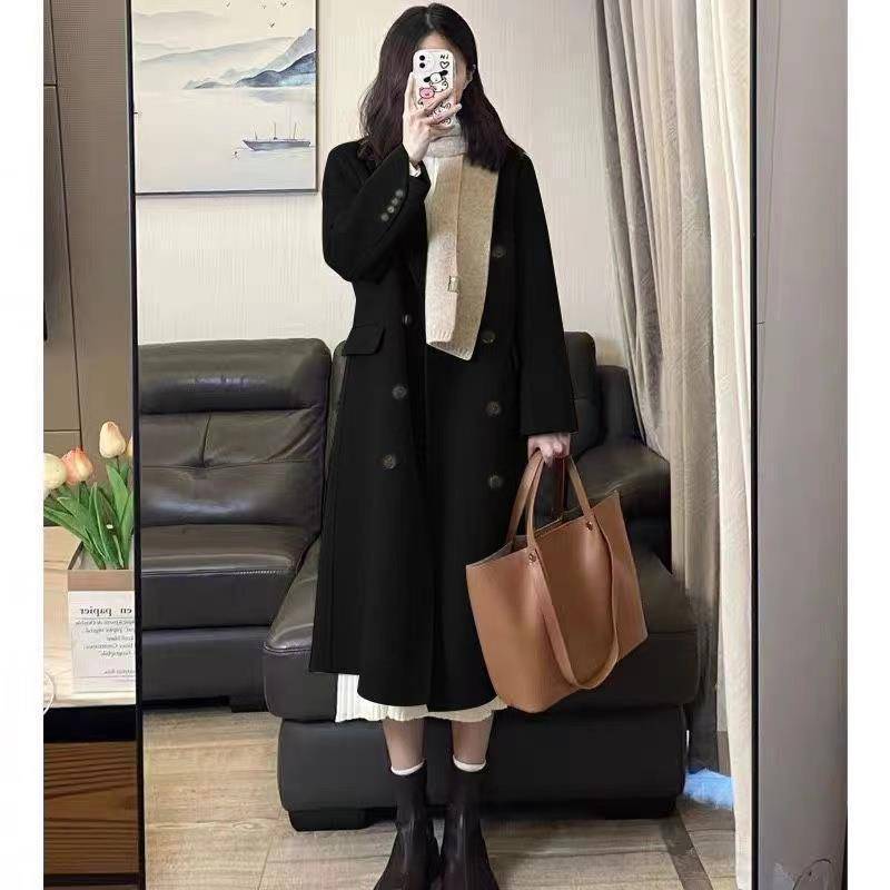 Einfarbiger mittellanger Windjackenmantel aus Wolle im Hong Kong-Stil für Studentinnen im Herbst und Winter im koreanischen Hepburn-Stil, lockerer, warmer Mantel 2XL von Joom DACH