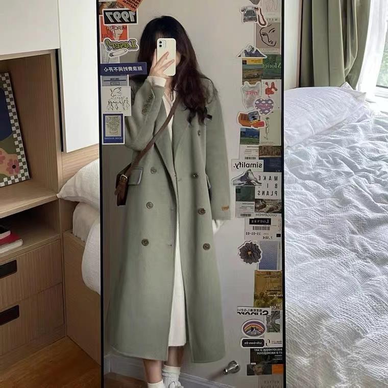 Einfarbiger mittellanger Windjackenmantel aus Wolle im Hong Kong-Stil für Studentinnen im Herbst und Winter im koreanischen Hepburn-Stil, lockerer, warmer Mantel M von Joom DACH