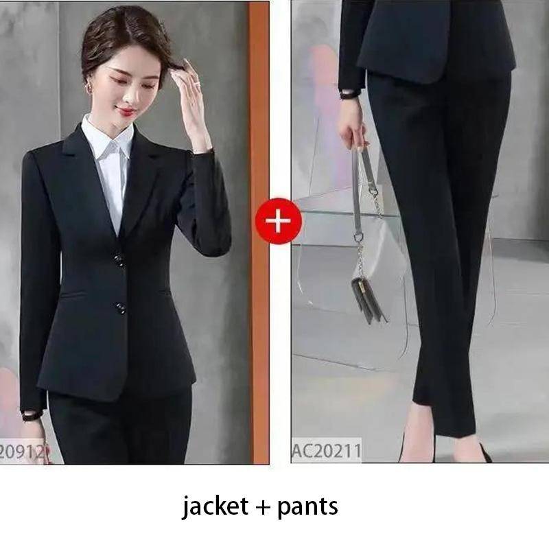 Einfarbiger professioneller Anzug für Damen im Frühling und Herbst, Temperament, formelle Overalls, Anzugjacke + Anzughose S von Joom DACH