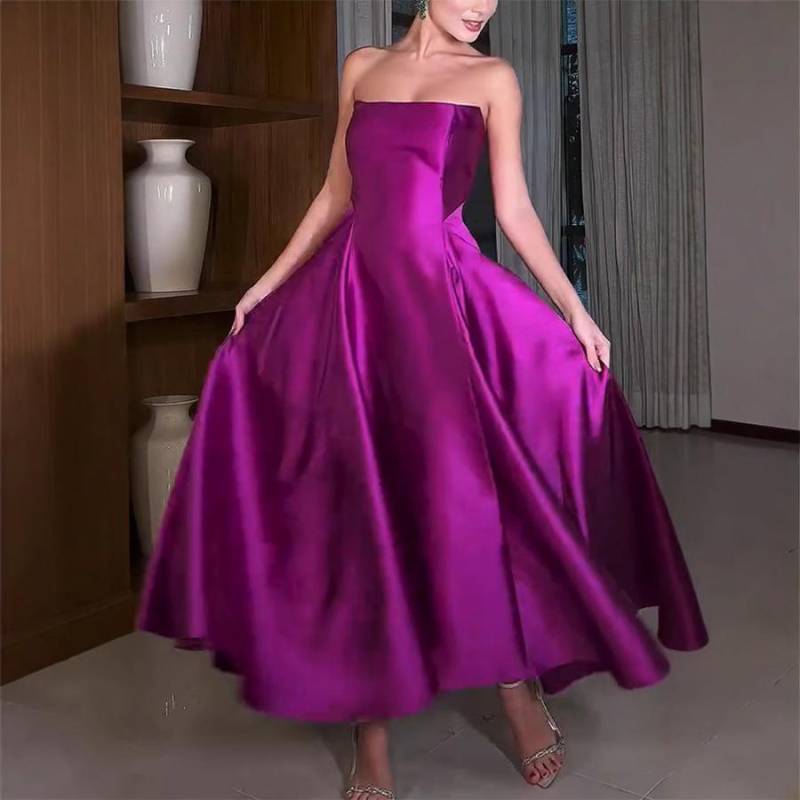 Einfarbiges Abendkleid aus Satin für Damen, trägerloser, ärmelloser langer Rock XL von Joom DACH