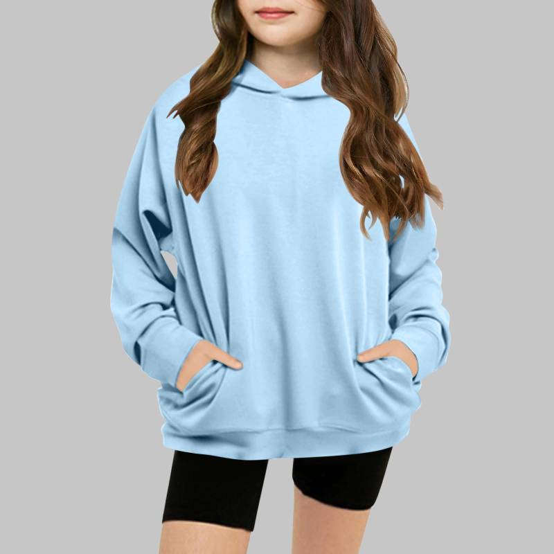 Einfarbiges Kapuzen-Langarm-Sweatshirt für Mädchen 160 hellblaue von Joom DACH