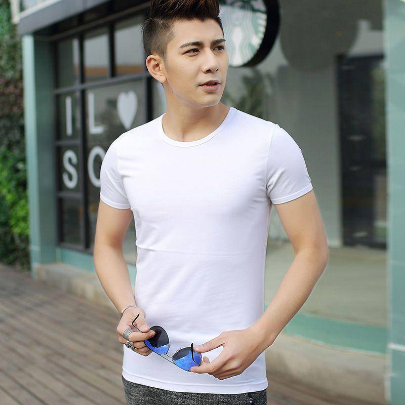 Einfarbiges Kurzarm-T-Shirt Herren Unterhemd Rundhals Schwarz Slim Fit Halbarm Sommeroberteil 5XL weiß von Joom DACH