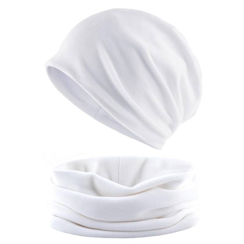 Einfarbiges Mützen- und Schal-Set für Damen, warme Samtmütze, Wintermütze, Turbanmütze für Damen 55-58CM weiß von Joom DACH