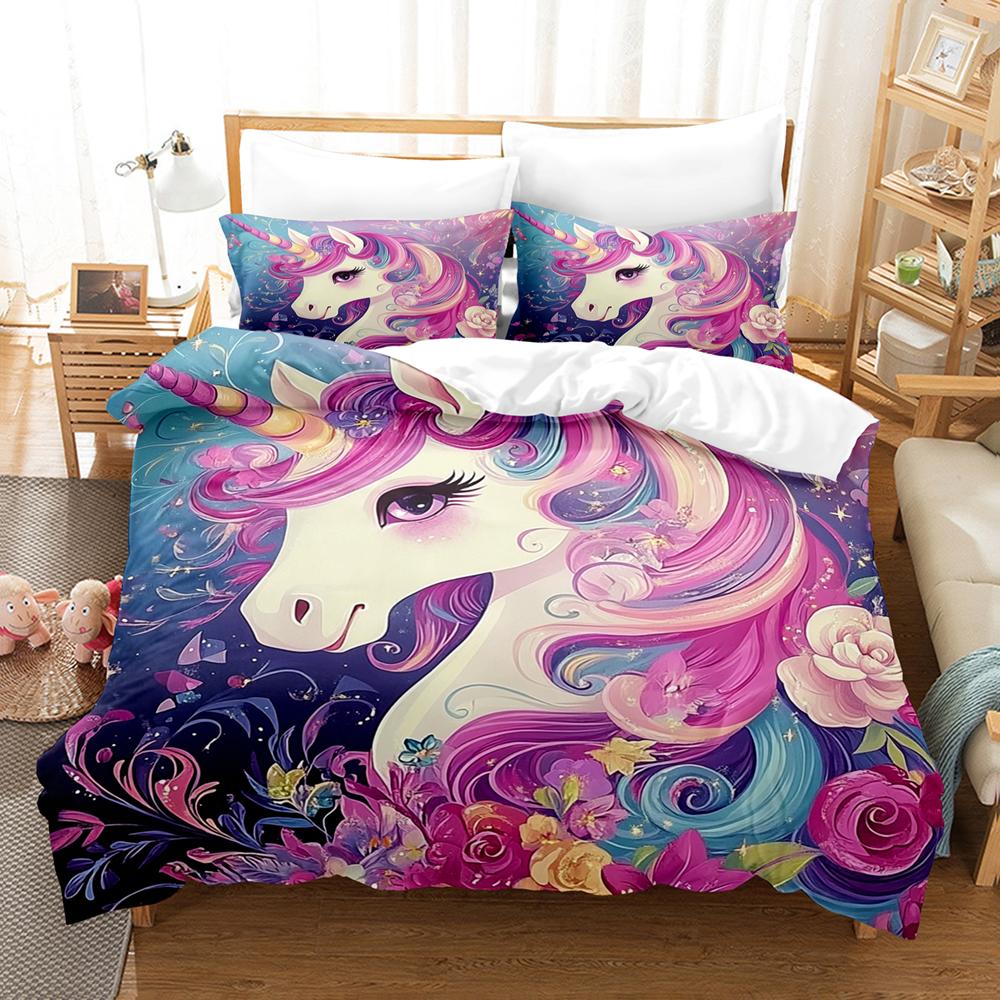 Einhorn Bettbezug Floral Bettlaken Set Digitaldruck Einzelgröße Bettdecke Bettwäschesets Heimdeko Geschenk für Mädchen Bettwäscheset Eu Twin 135x200cm von Joom DACH