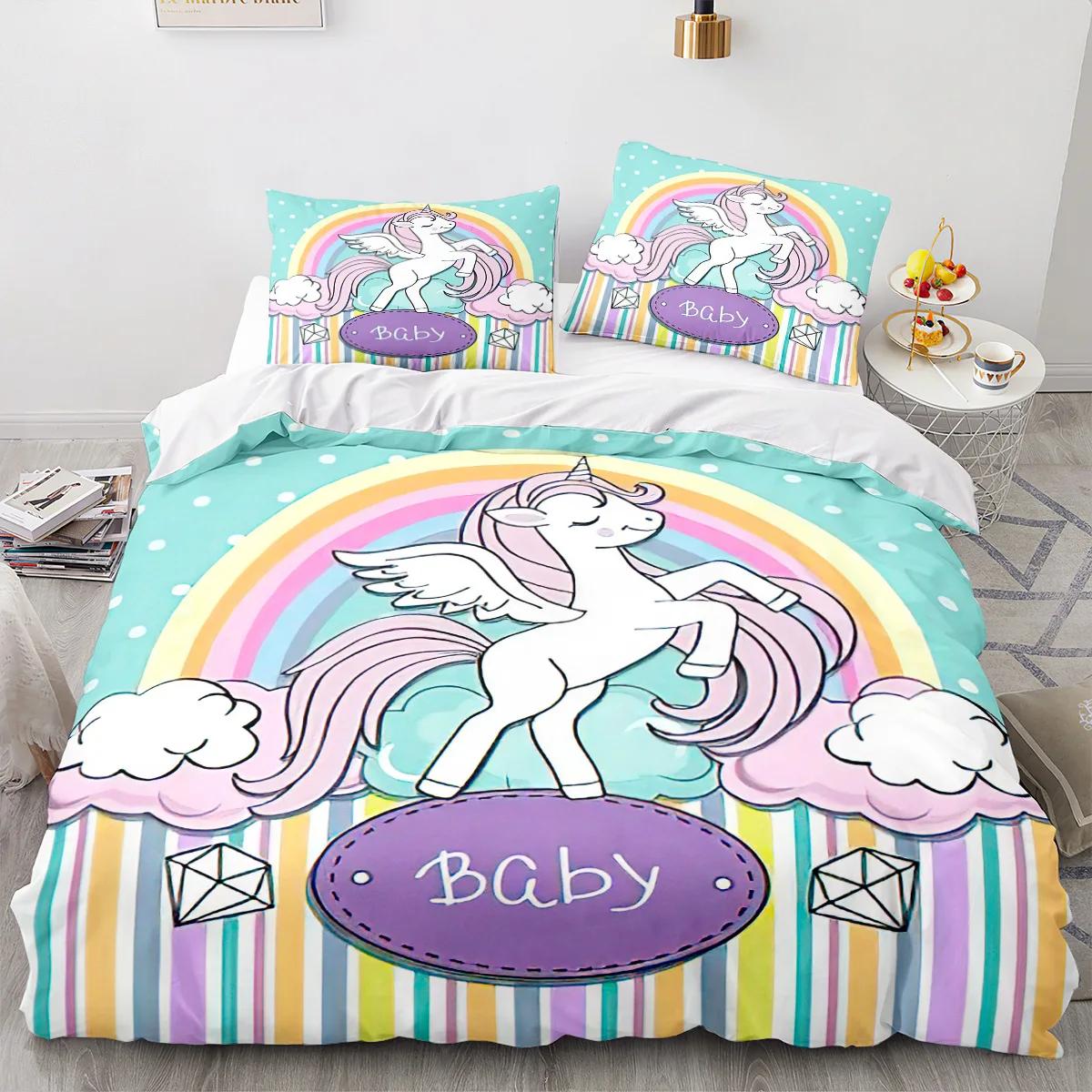 Einhorn Bettbezug King Queen Niedlich Weiß Cartoon Tier Bettwäsche Set Kinder Jungen Mädchen Western Märchen Polyester Steppdeckenbezug EU single(135x200cm) von Joom DACH