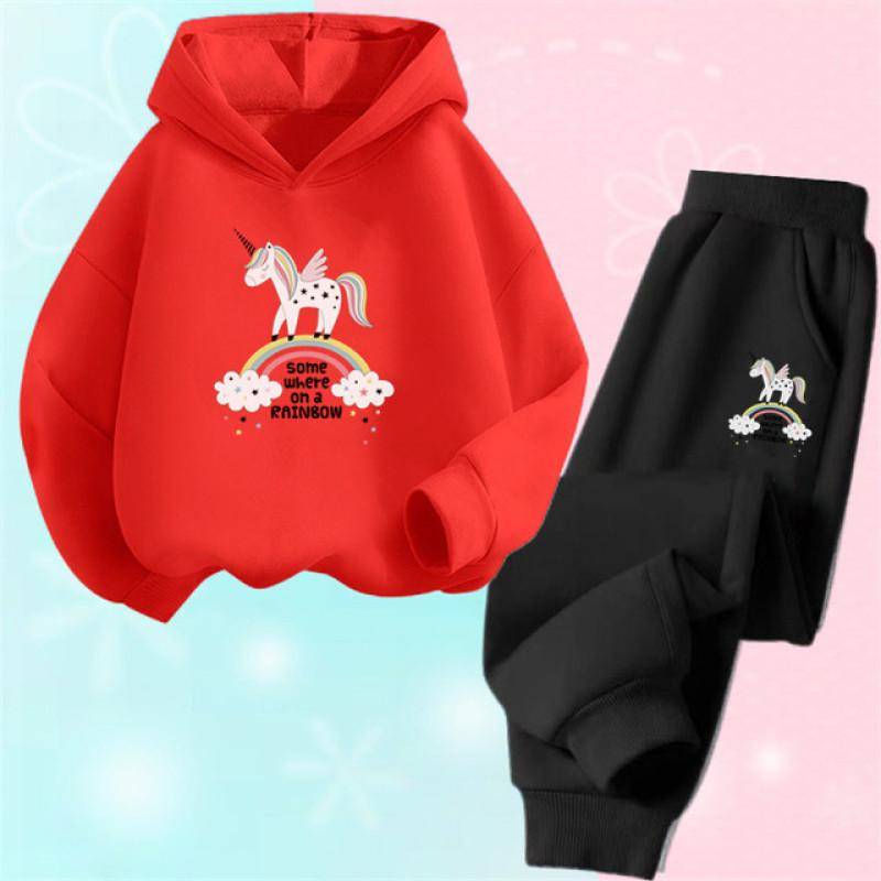 Einhorn-Hoodie-Set, Cartoon-Kinder-Kapuzenpullover, Sweatshirt und Hose, zweiteilige Einhorn-Outfits für Kinder, Mädchen von 3–14 Jahren 110 von Joom DACH