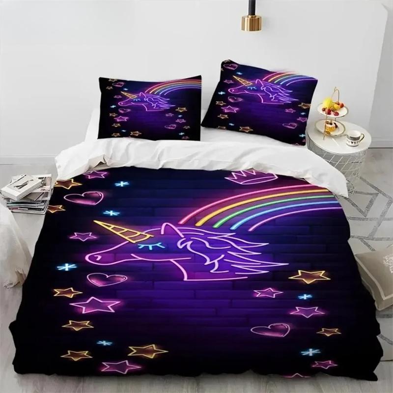 Einhorn Niedlich Cartoon Bettdecke Bettwäsche Set, Bettbezug Bettset Steppdecke Kissenbezug, Queen Bettwäscheset Für Kind Junge Mädchen Geschenk EU single(135x200cm) von Joom DACH