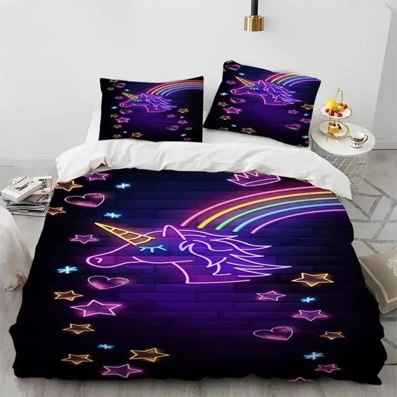 Einhorn Niedlich Cartoon Bettdecke Bettwäsche Set, Bettbezug Bettset Steppdecke Kissenbezug, Queen Bettwäscheset Für Kind Junge Mädchen Geschenk EU single(135x200cm) von Joom DACH