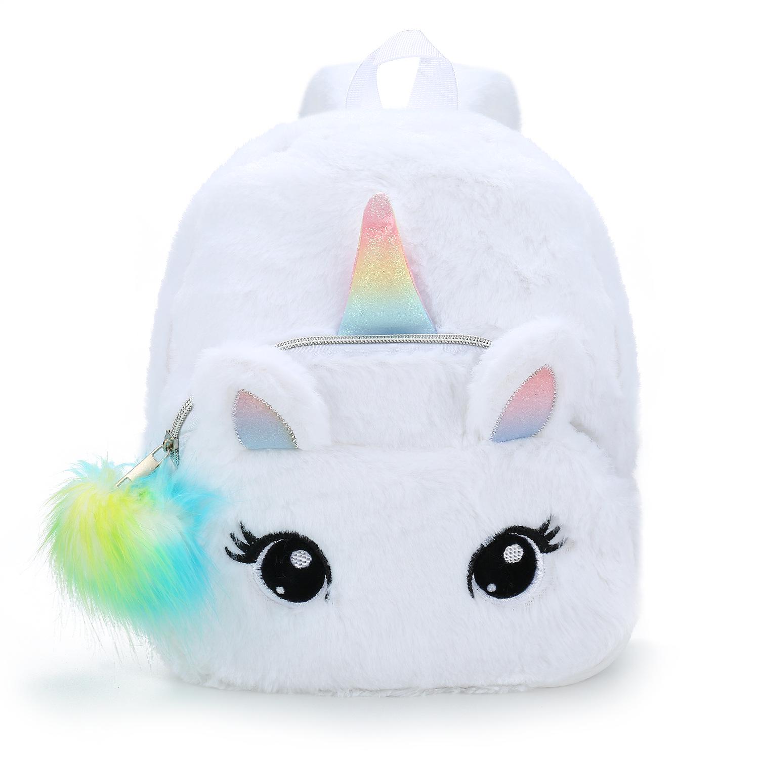 Einhorn Plüsch Big Eyed Rucksack Weiches Plüsch Spielzeug Kindergarten Kinder Cartoon Rucksack Kleine Mädchen Tasche Rucksack von Joom DACH