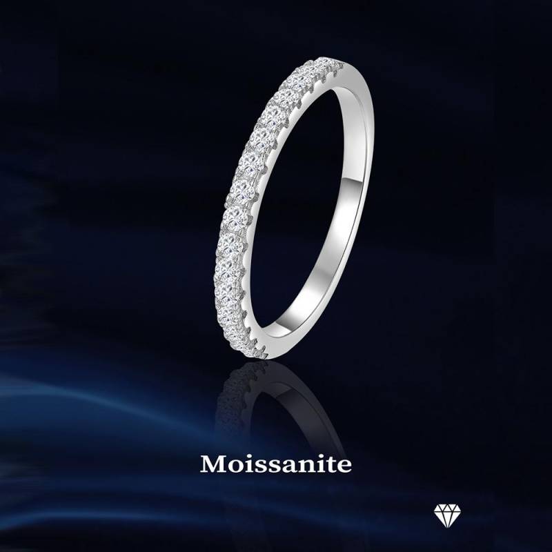 Einreihiger Moissanit-Paarring 925er Silber Ehering Schlichter Nischen-High-End-Ring Schmuckgeschenk 5 weiß von Joom DACH