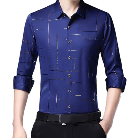 Einreihiges Herren-Businesshemd mit Umlegekragen und Streifen 2XL blau von Joom DACH