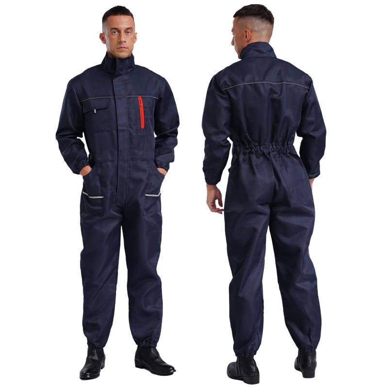 Einteiliger Arbeitsoverall für Männer, verschleißfest, Mechaniker-Overall, langärmelig, Marineblau XL navy blau von Joom DACH
