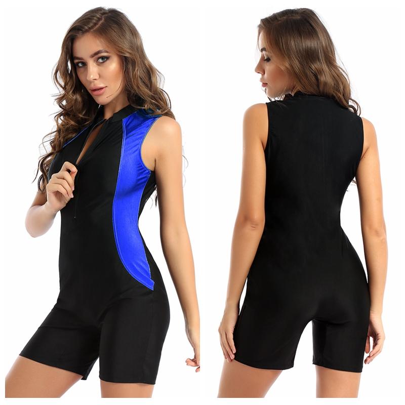 Einteiliger Damen-Strampler, Rundhalsausschnitt, Reißverschluss vorne, Bodysuit, Overall, ärmellos, Badeanzug, sportlicher Badeanzug L königsblau von Joom DACH