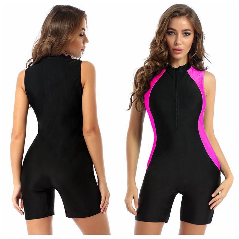 Einteiliger Damen-Strampler, Rundhalsausschnitt, Reißverschluss vorne, Bodysuit, Overall, ärmellos, Badeanzug, sportlicher Badeanzug M hellrosa von Joom DACH