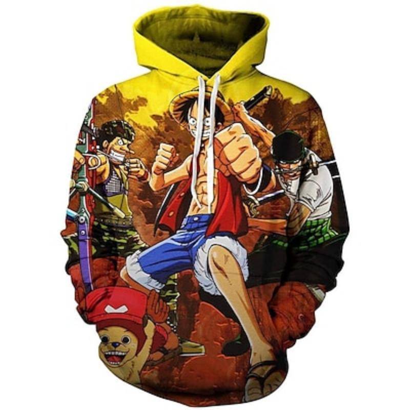 Einteiliger Film: Roter Affe D. Luffy Hoodie Cartoon Manga Anime 3D Fronttasche Grafik Für Paare Herren Damen Erwachsene 3D Druck L von Joom DACH