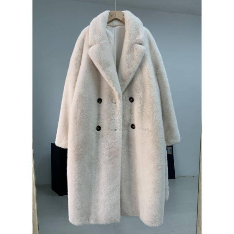 Einteiliger mittellanger Pelzmantel mit Anzugkragen und Nerzimitat für Damen 2XL weiß von Joom DACH